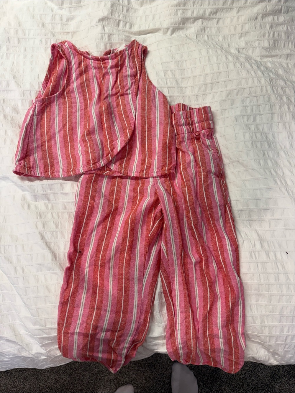 Girls' Pink & Coral Striped Casual Pull-On Pants